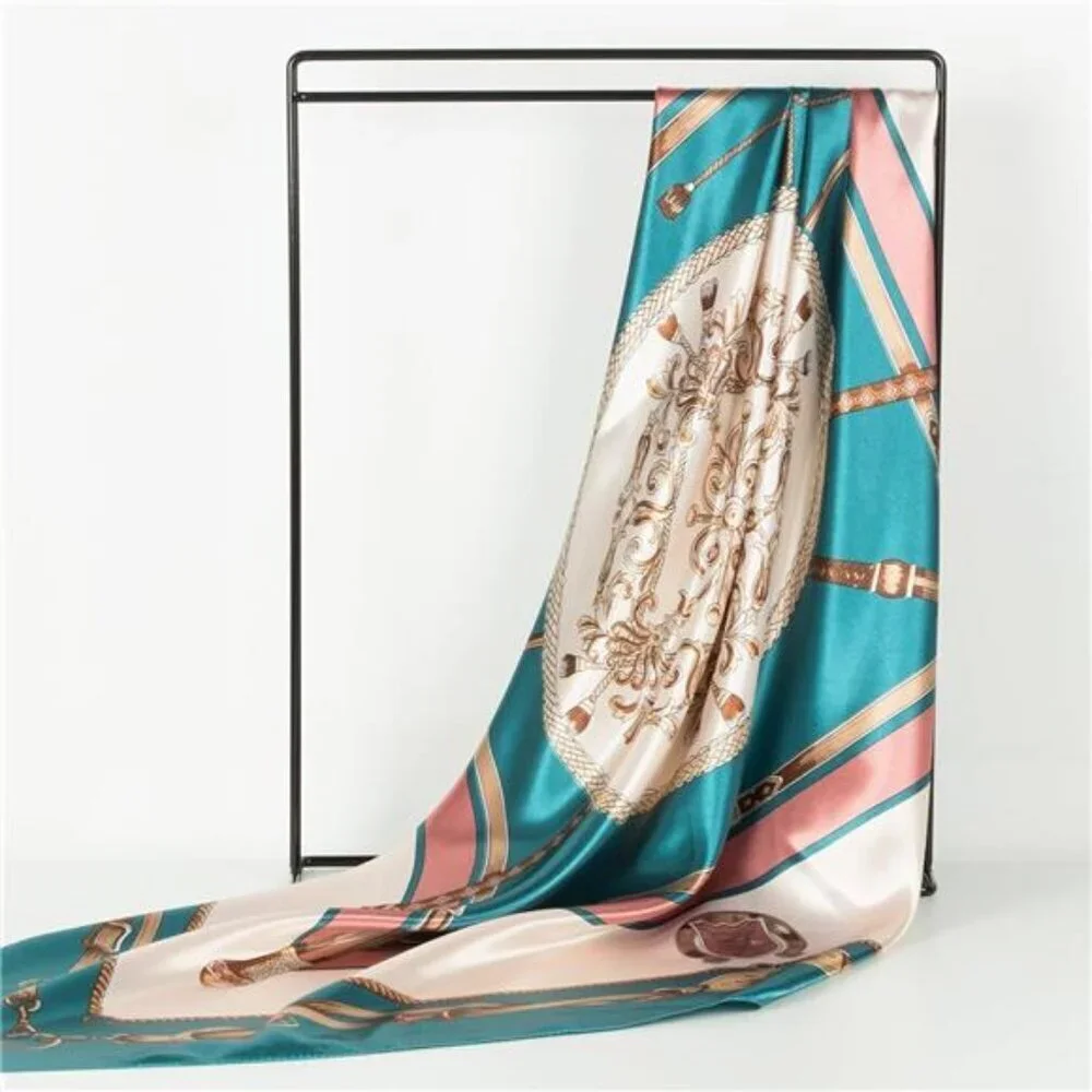 Blue & White Head Scarf Like Silk Scarf Hair Scarf Printed Square Scarf
